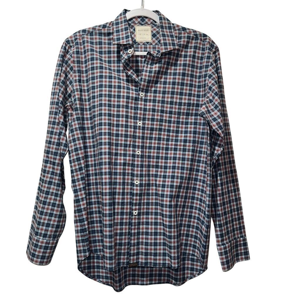 Billy‎ Reid Mens Sz M Plaid Button Up Cotton Shirt Standard Cut Red White Blue